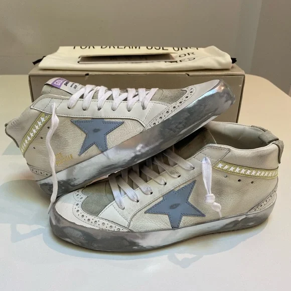Golden Goose Mid Star Sneaker White Leather/Ice/Blue/Yellow/Metallic sz 38 NIB - Picture 8 of 14